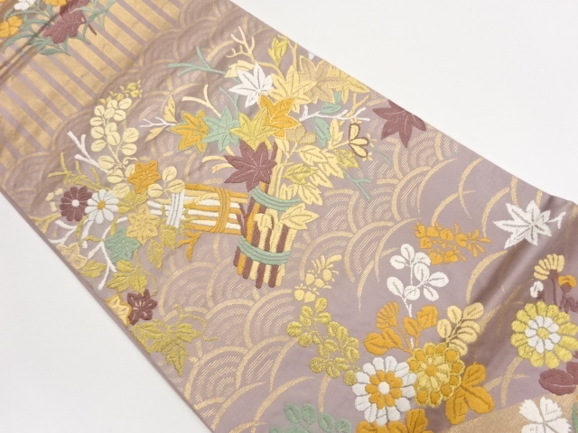 JAPANESE FUKURO OBI / KARA-ORI / WOVEN AUTUMN FLOWERS